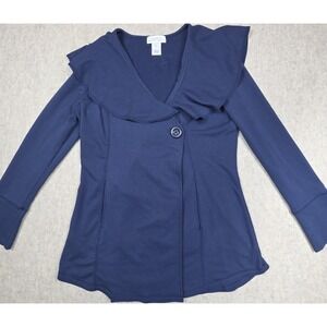 Susan Bristol Vintage Navy Cardigan W/Ruffle Collar And Big Button Closure Large